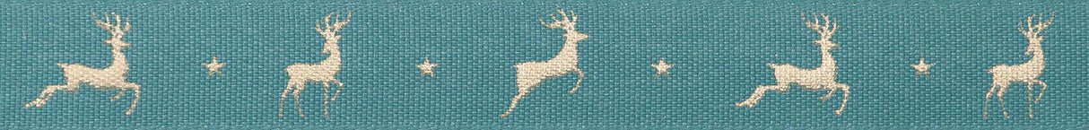Berisfords Ribbon 15mm x 20m Reindeer Flight Petrol & Gold (1pc)