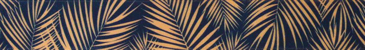 Berisfords Ribbon 25mm x 20m Palm Leaf Honey Gold & Navy Blue (1pc)
