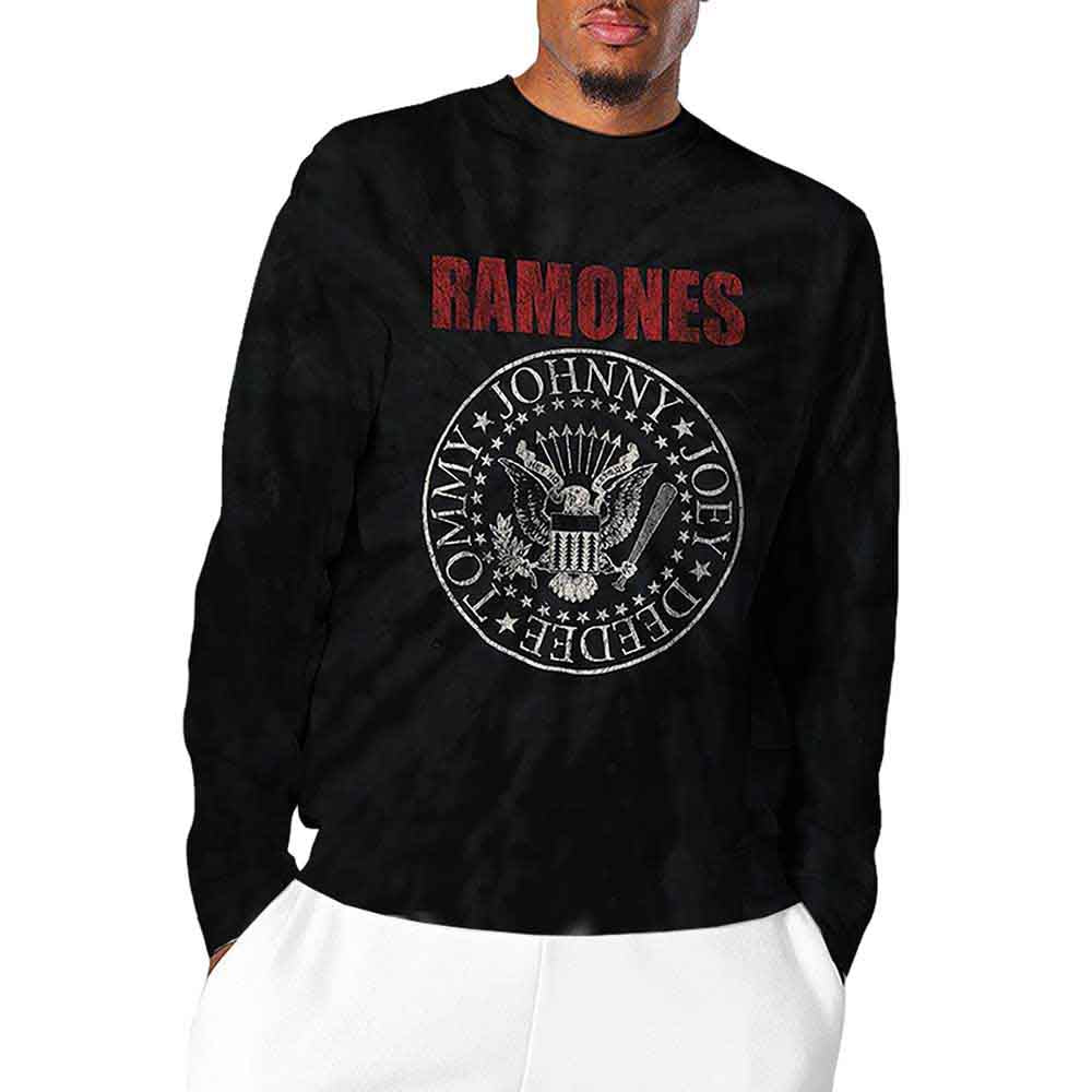 Ramones Unisex Long Sleeved T-Shirt Presidential Seal (Dip-Dye) Black (XXL)