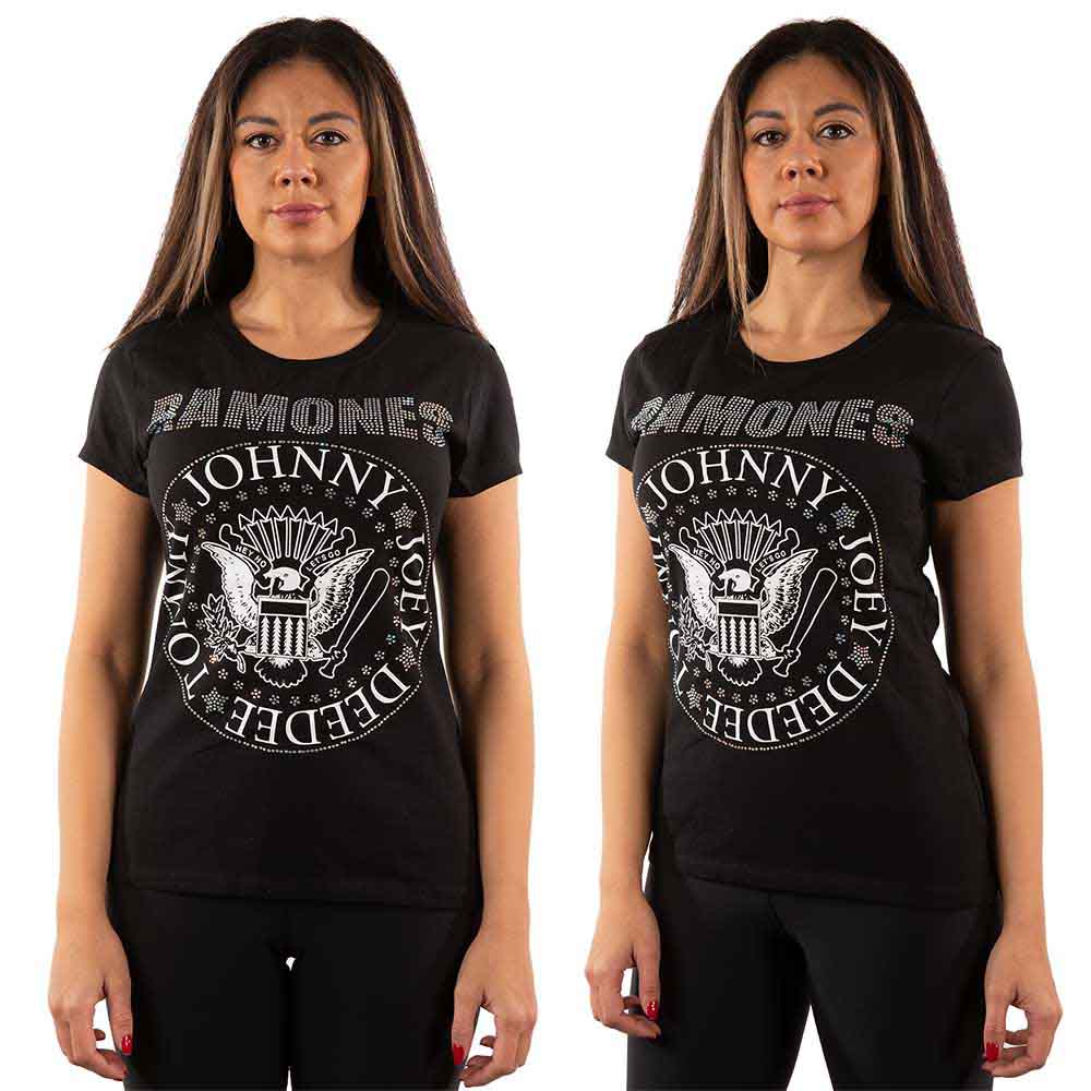 Ramones Ladies T-Shirt Presidential Seal (Diamante) Black (L)