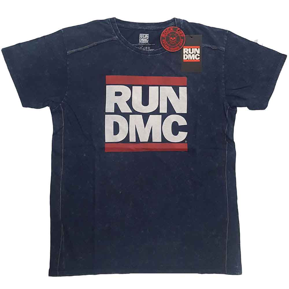 Run DMC Unisex T-Shirt (Snow Wash) Logo Navy Blue (L)