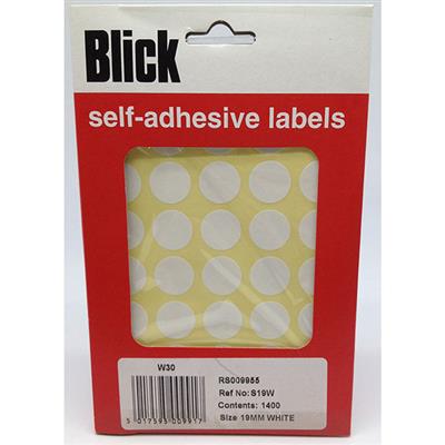 Blick Self Adhesive Labels Circles 19mm White Office Pack