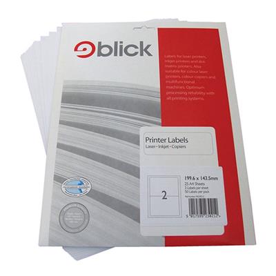 Blick A4 Printer Labels 199.6mm x 143.5mm (2 per Sheet) 25pk