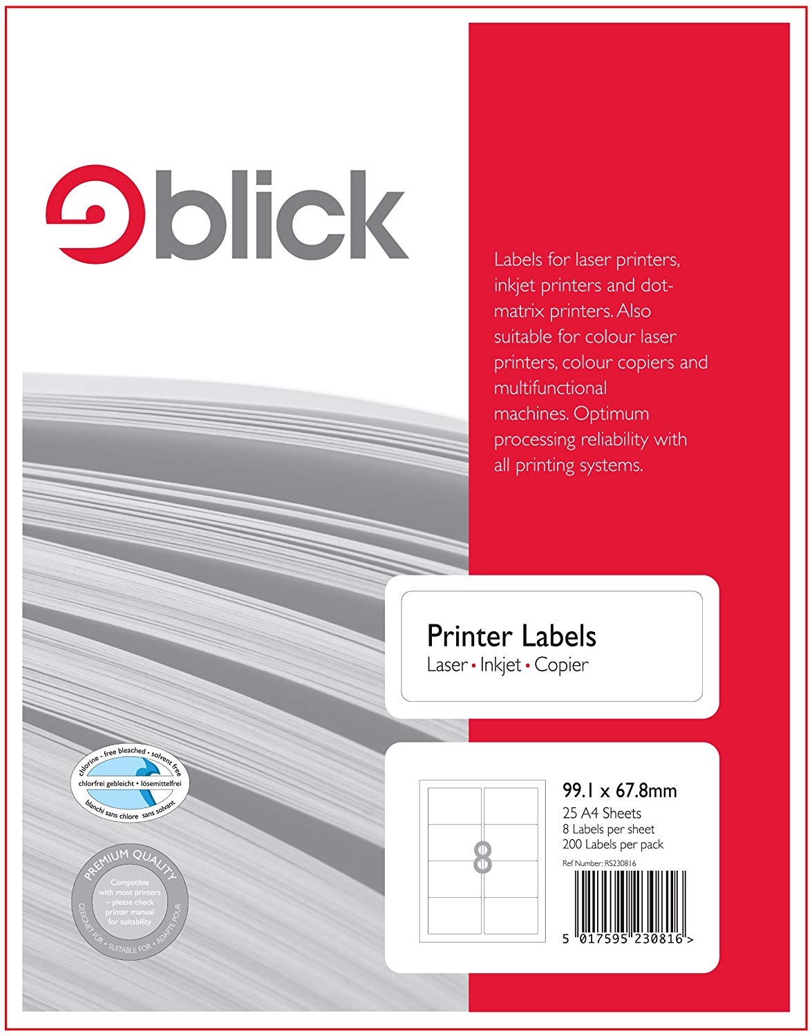 Blick A4 Printer Labels 99.1mm x 67.8mm (8 per Sheet) 25pk
