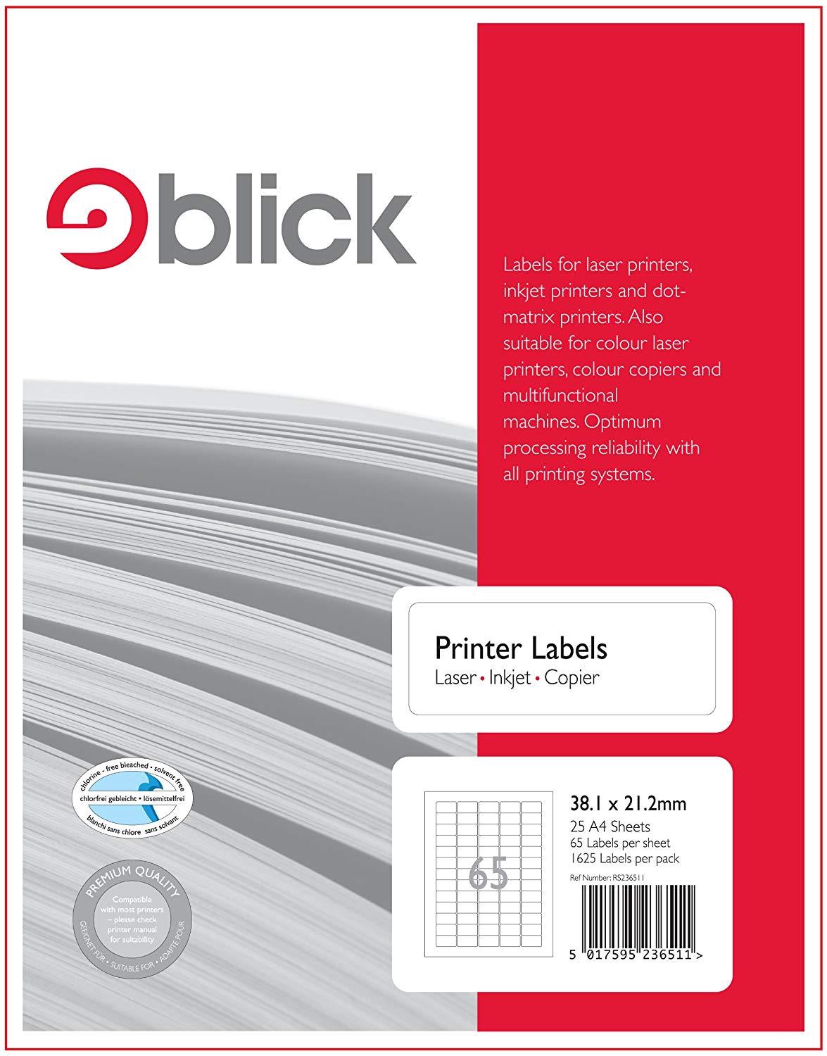 Blick A4 Printer Labels 38.1mm x 21.1mm (65 per Sheet) 25pk
