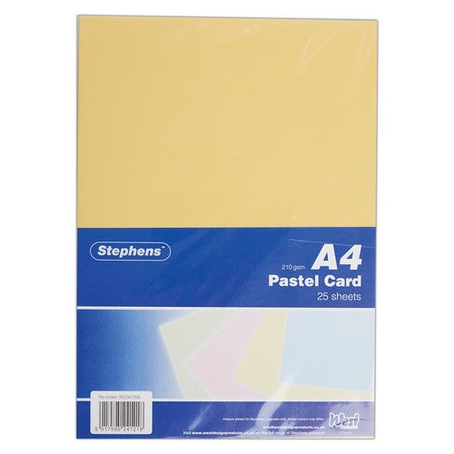 Stephens A4 Pastel Coloured Card 210gsm 25shts