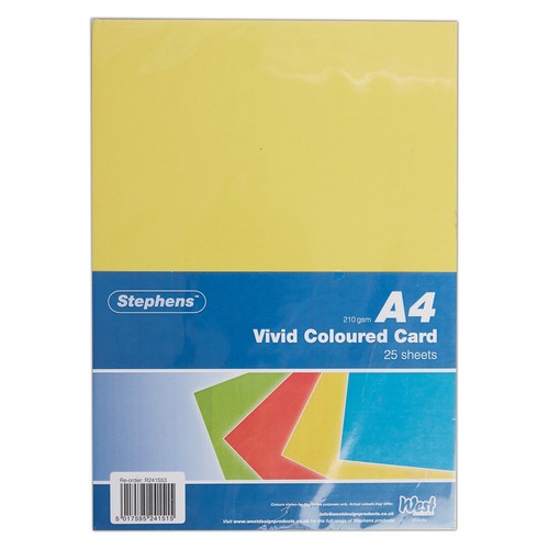 Stephens A4 Vivid Colours Card 210gsm 25shts