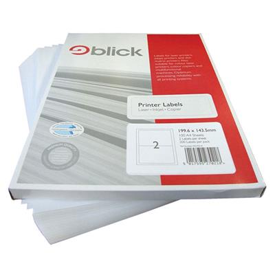 Blick A4 Printer Labels 199.6mm x 143.5mm (2 per Sheet) 100pk