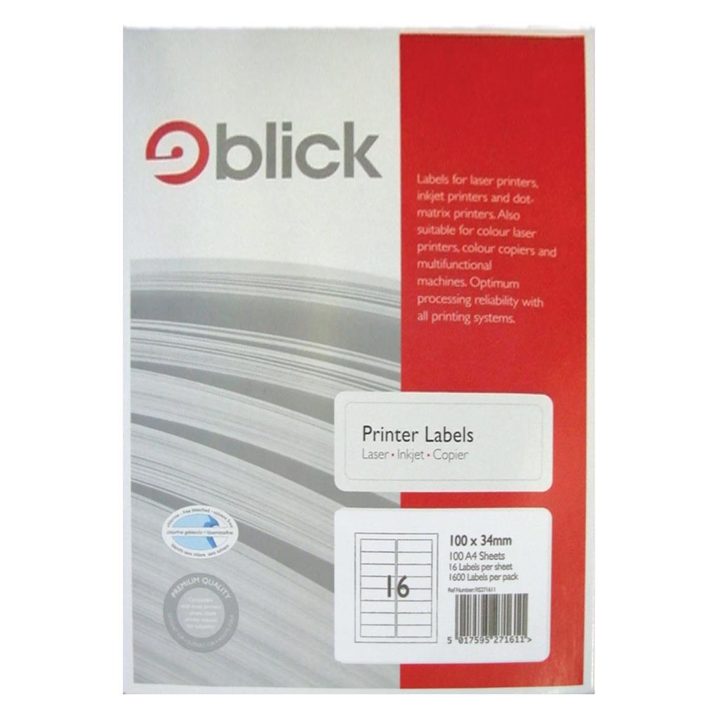 Blick A4 Printer Labels 100mm x 34mm (16 per Sheet) 100pk