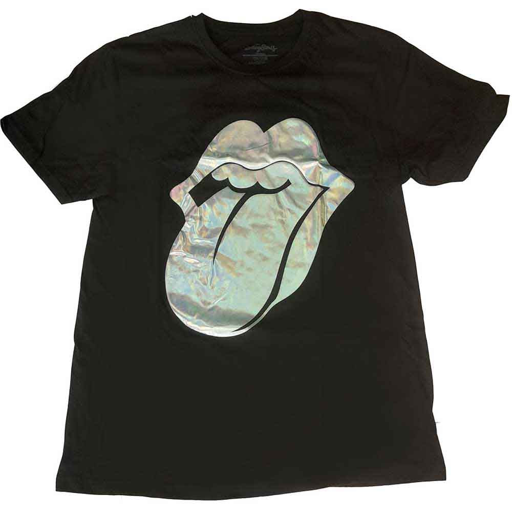 The Rolling Stones Ladies Fashion T-Shirt Foil Tongue Foiled Black (L)