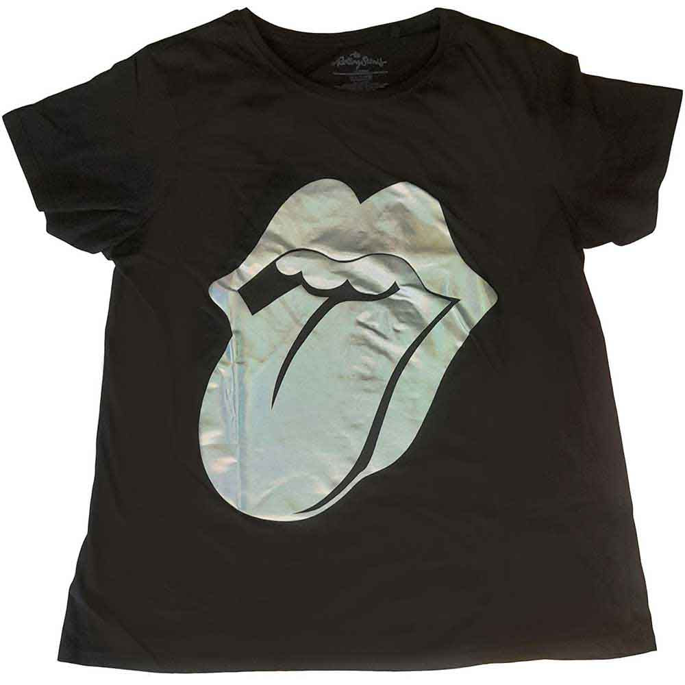 The Rolling Stones Men's T-Shirt Foil Tongue Foiled Application Black (XXL)