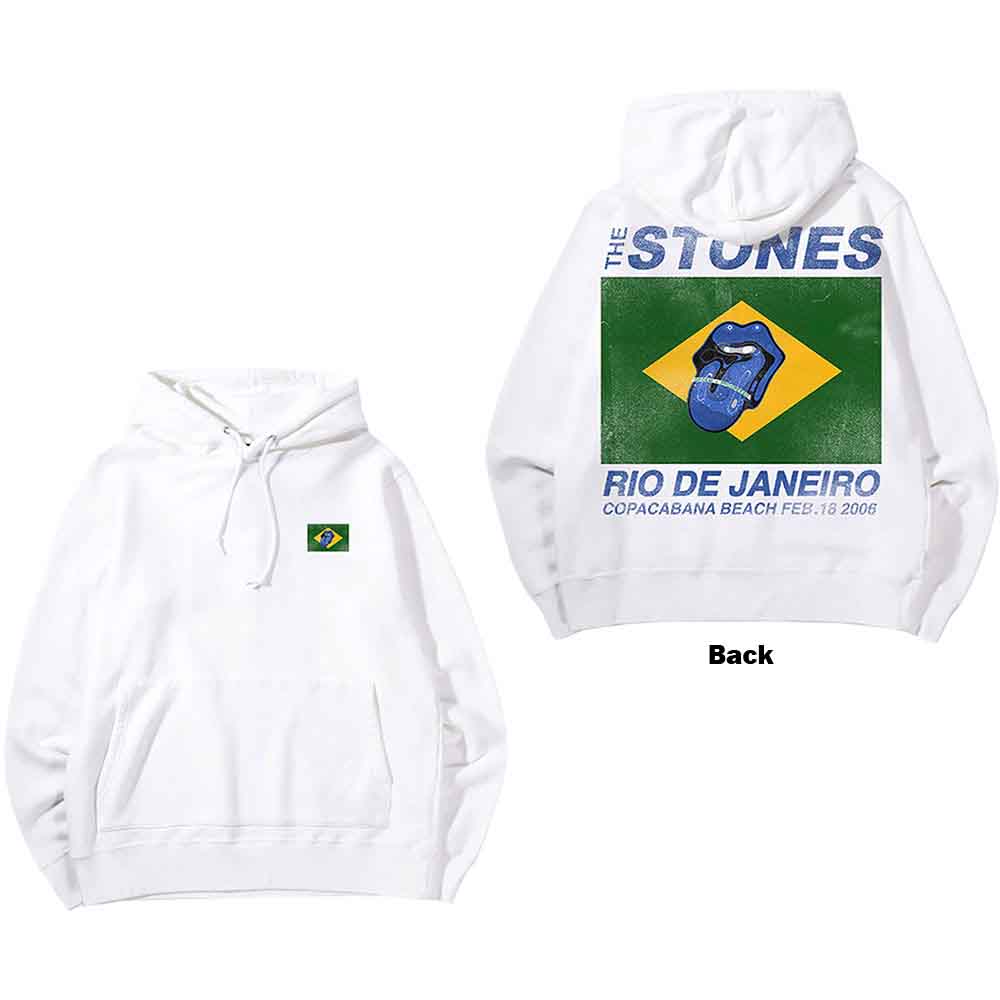 The Rolling Stones Unisex Pullover Hoodie Copacabana (Back Print) White (L)