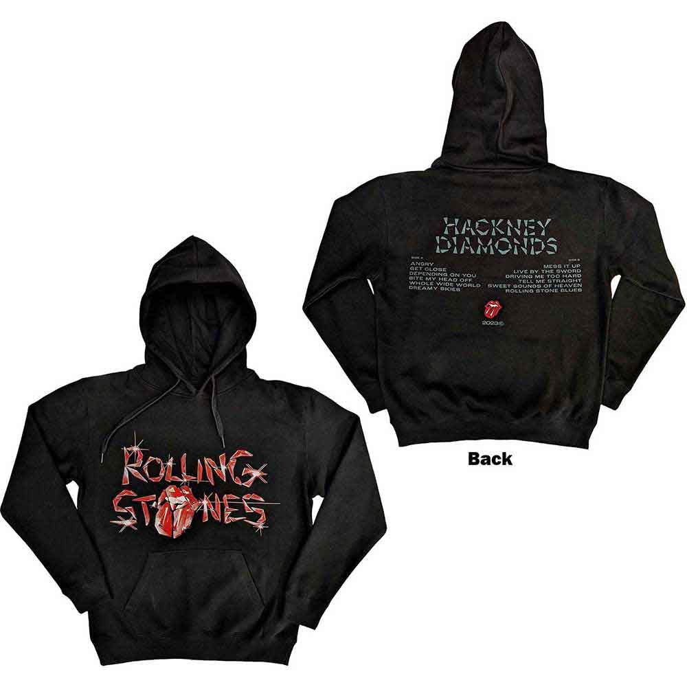 The Rolling Stones Unisex Pullover Hoodie Glass Logo (Back Print) Black (S)