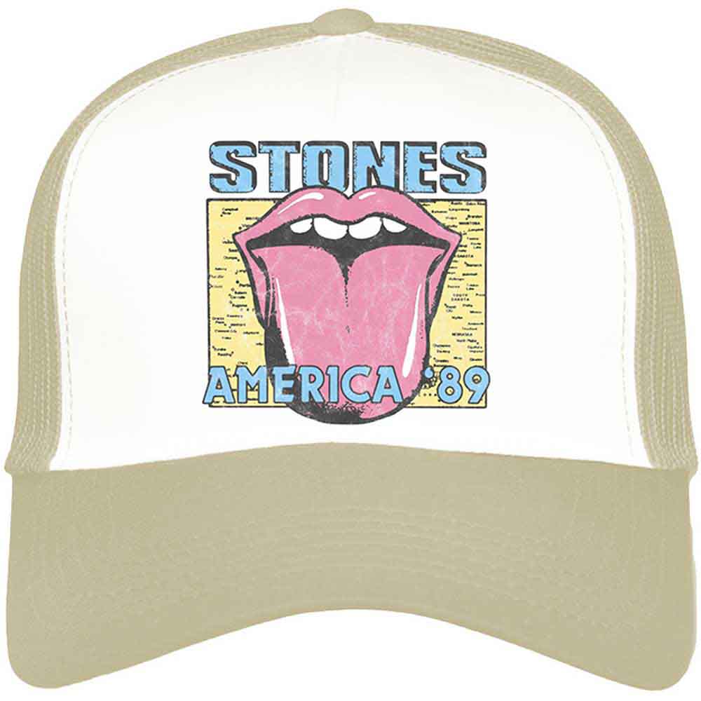 The Rolling Stones Unisex Mesh Back Baseball Cap America '89 Tour Map Neutral/White