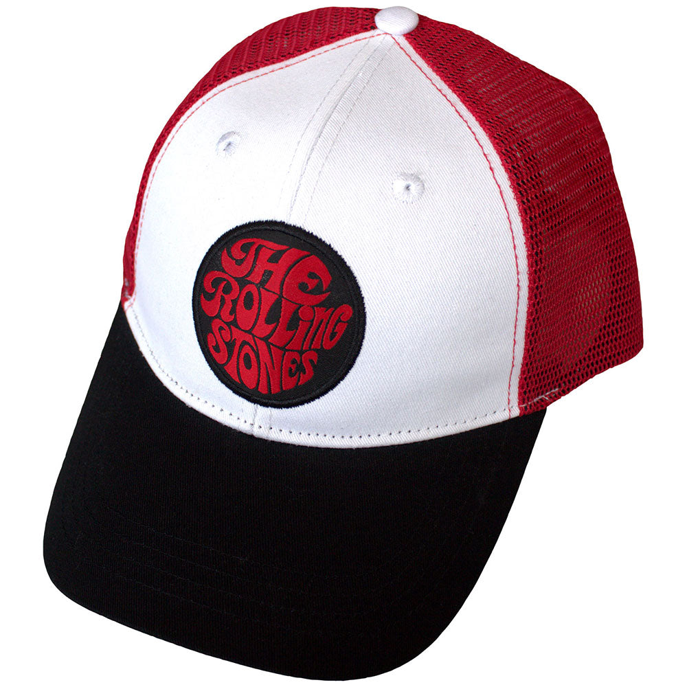 The Rolling Stones Unisex Mesh-Back Baseball Cap 70s Logo Emblem Red/White