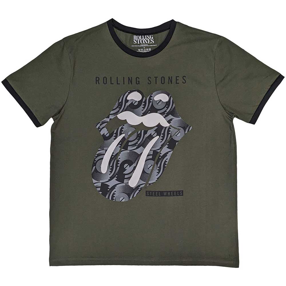 The Rolling Stones Unisex Ringer T-Shirt Black & White Tongue Green (M)