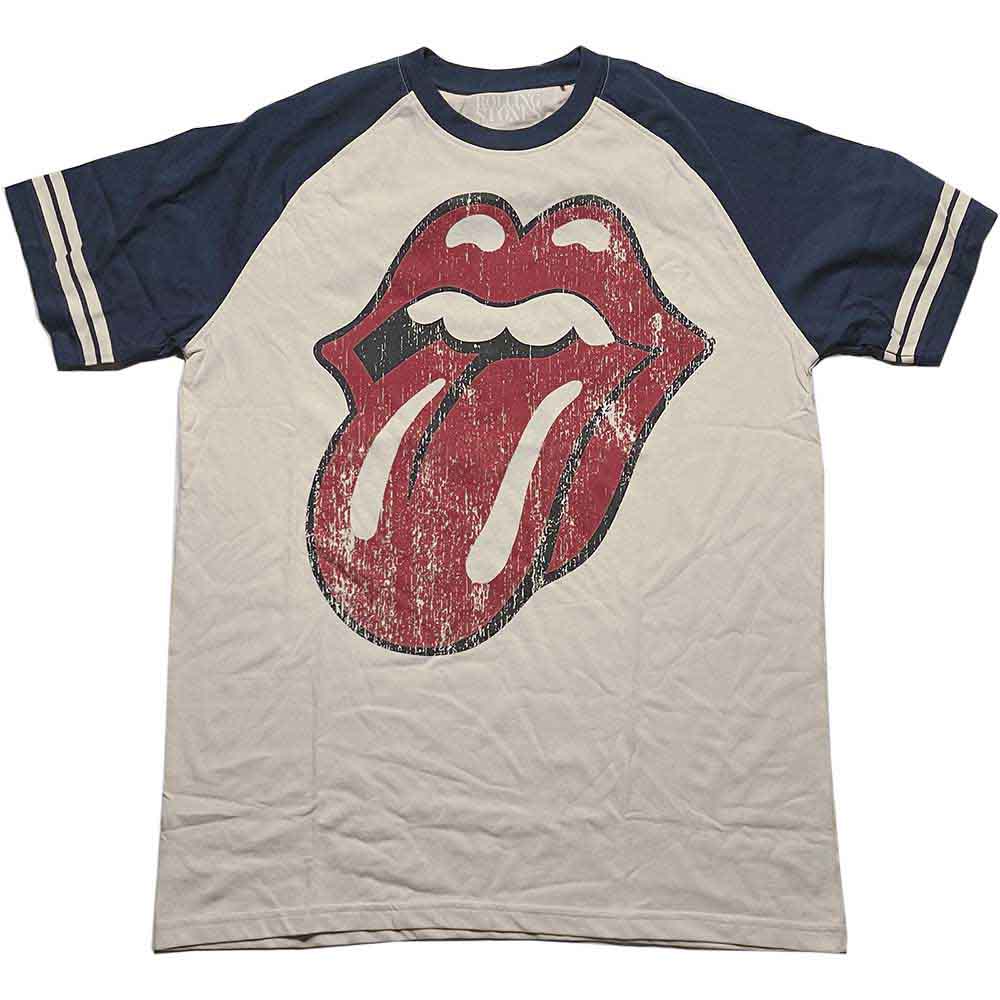 The Rolling Stones Unisex Raglan T-Shirt Lick Blue/Natural (XL)