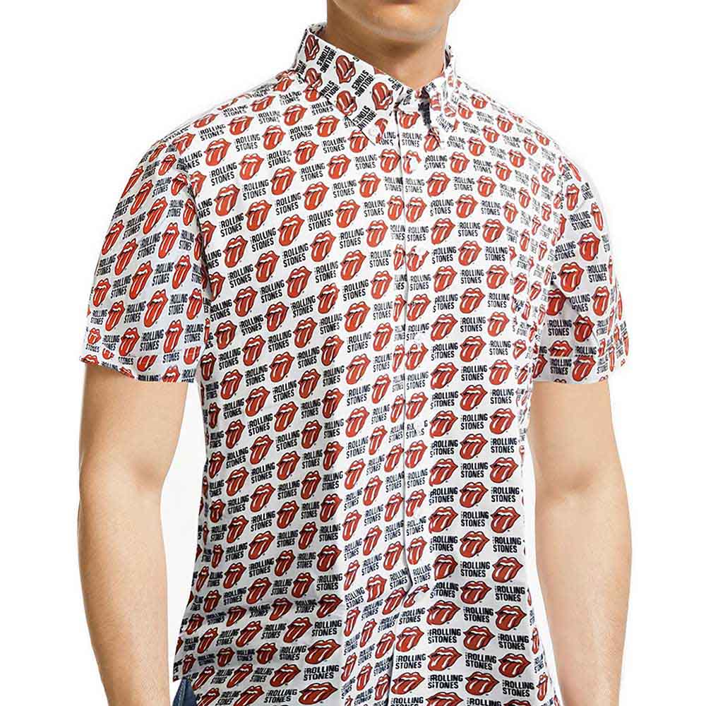 The Rolling Stones Unisex Casual Shirt Tongue & Text White (S)