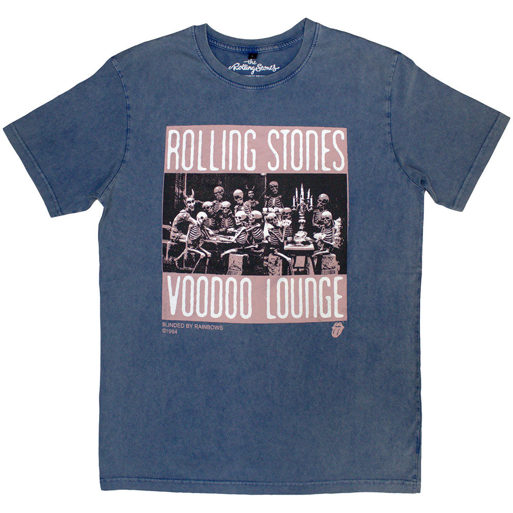 The Rolling Stones Unisex Stone Wash T-Shirt Voodoo Skulls Blue (L)