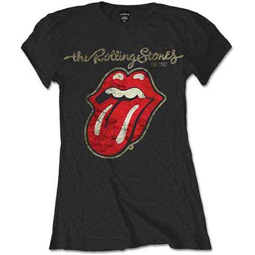 The Rolling Stones Ladies T-Shirt Plastered Tongue Black (M)
