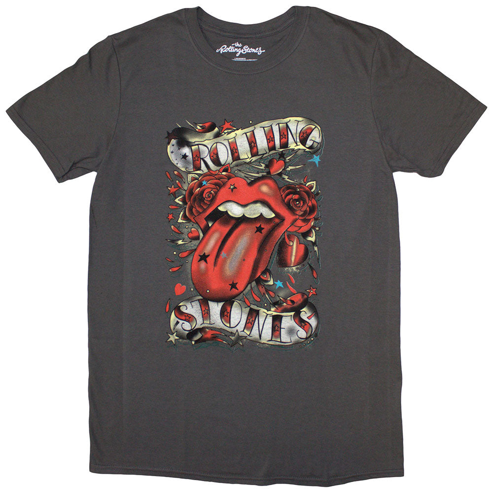 The Rolling Stones Ladies T-Shirt Tongue & Stars Charcoal Grey (M)