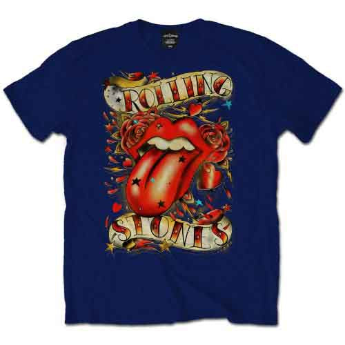 The Rolling Stones Men's T-Shirt Tongue & Stars Navy Blue (XXL)