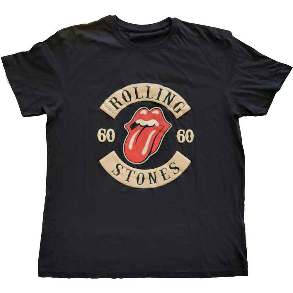 The Rolling Stones Unisex T-Shirt Sixty Biker Tongue (Suede Flock) Black (XXL)