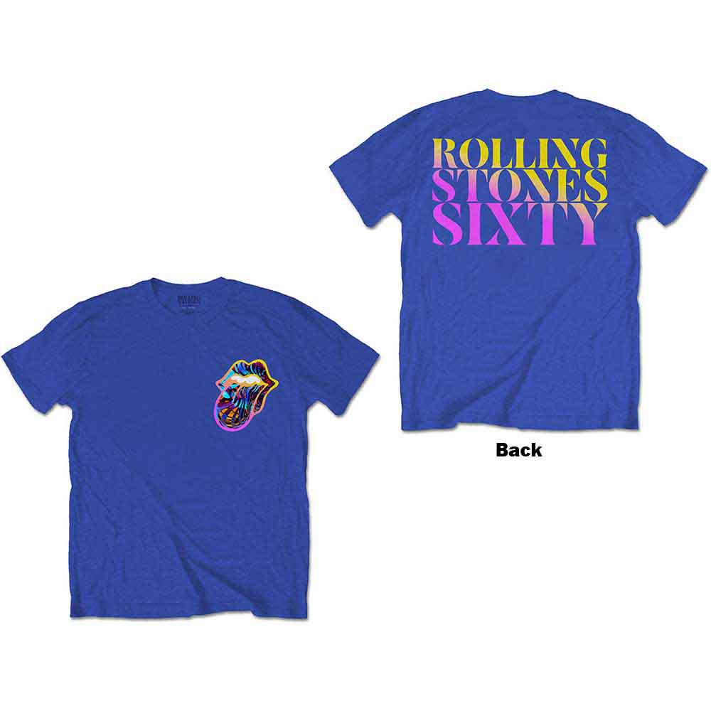 The Rolling Stones Unisex T-Shirt Sixty Gradient Text (Back Print) Blue (L)