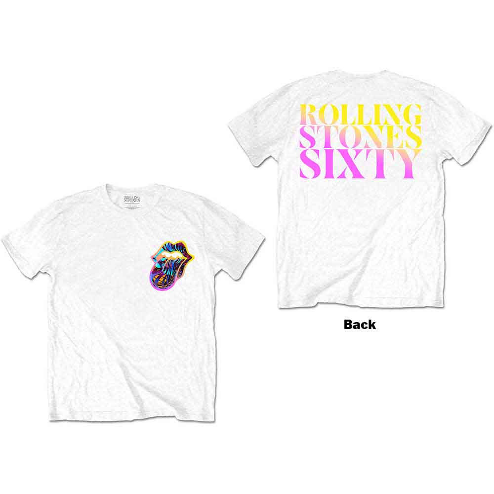 The Rolling Stones Unisex T-Shirt Sixty Gradient Text (Back Print) White (XXL)