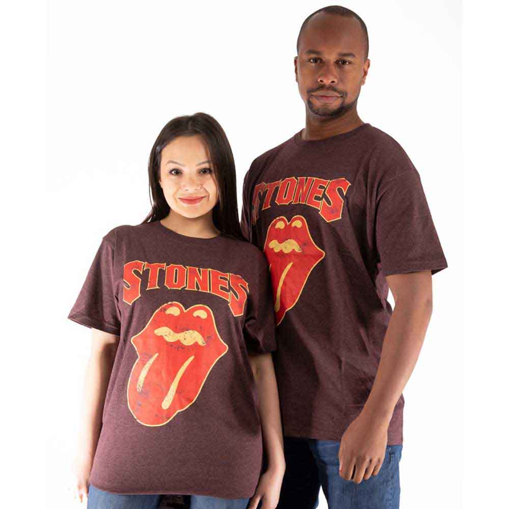 The Rolling Stones Unisex T-Shirt GothicText Brown (S)