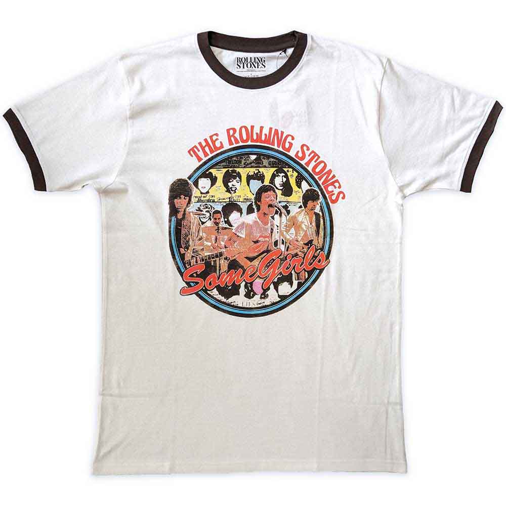 The Rolling Stones Unisex Ringer T-Shirt Some Girls Circle White (XL)