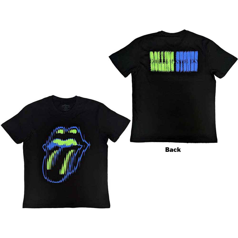 The Rolling Stones Unisex T-Shirt Distorted Tongue (Back Print) Black (S)