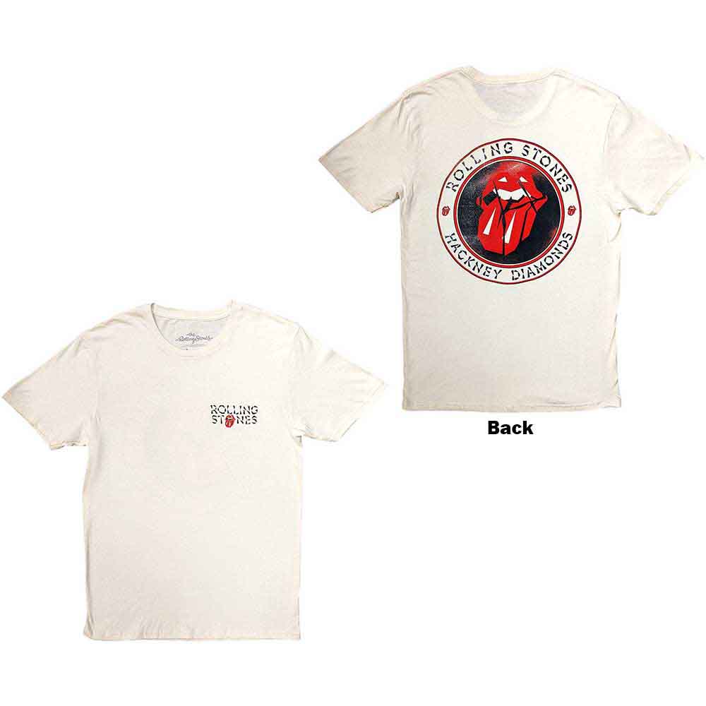 The Rolling Stones Unisex T-Shirt Hackney Diamonds Circle Label (Back Print) Natural (L)