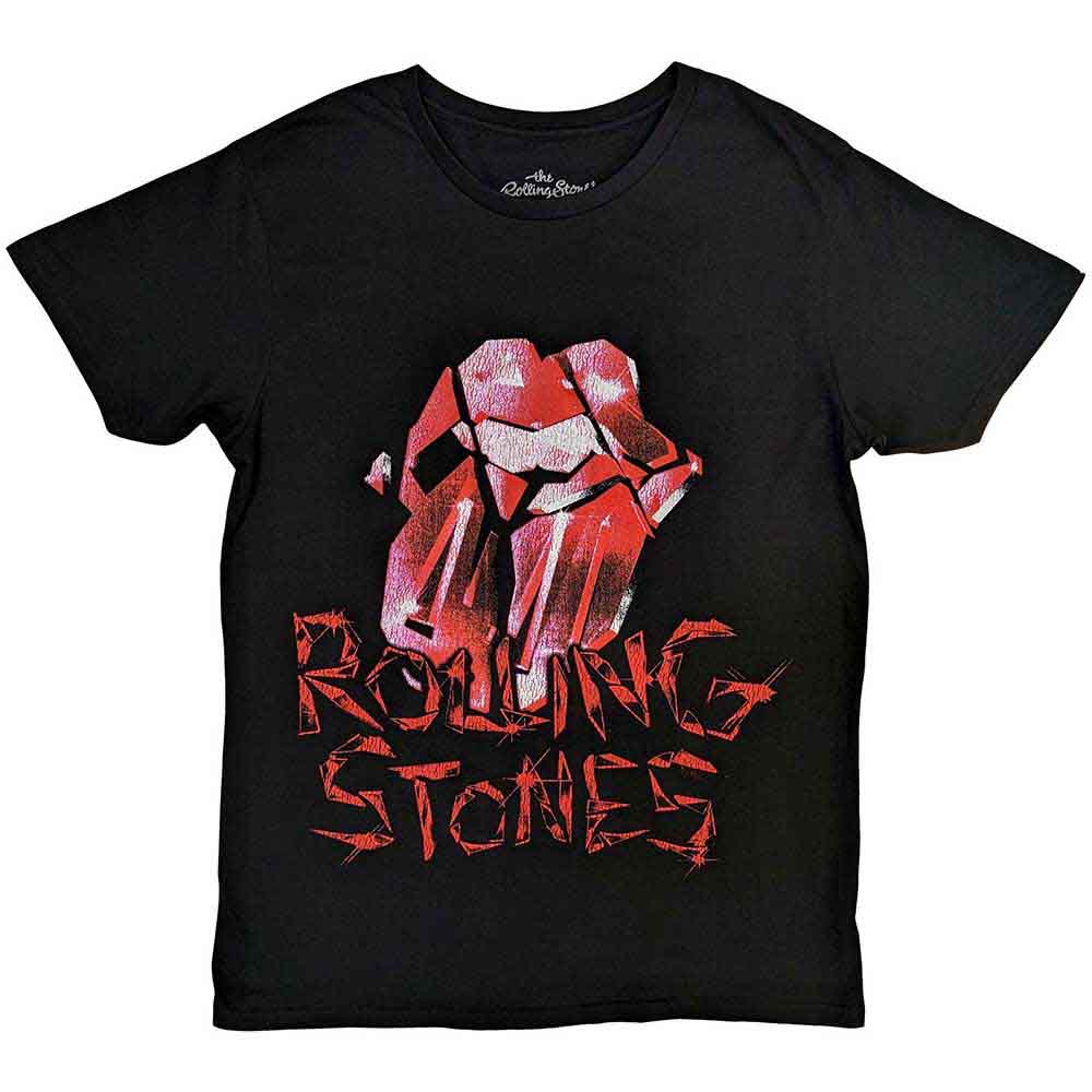 The Rolling Stones Unisex T-Shirt Hackney Diamonds Cracked Glass Tongue Black (XL)