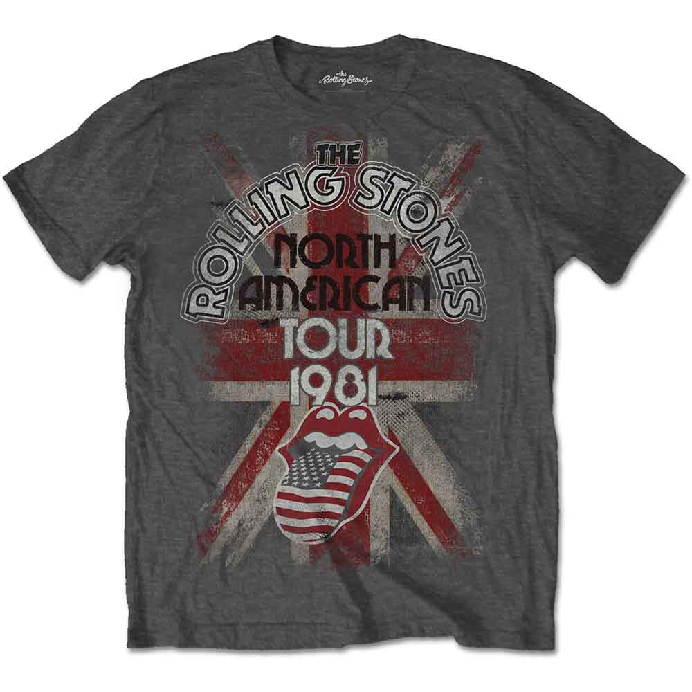 The Rolling Stones Men's T-Shirt North American Tour 1981 Charcoal Grey (XL)