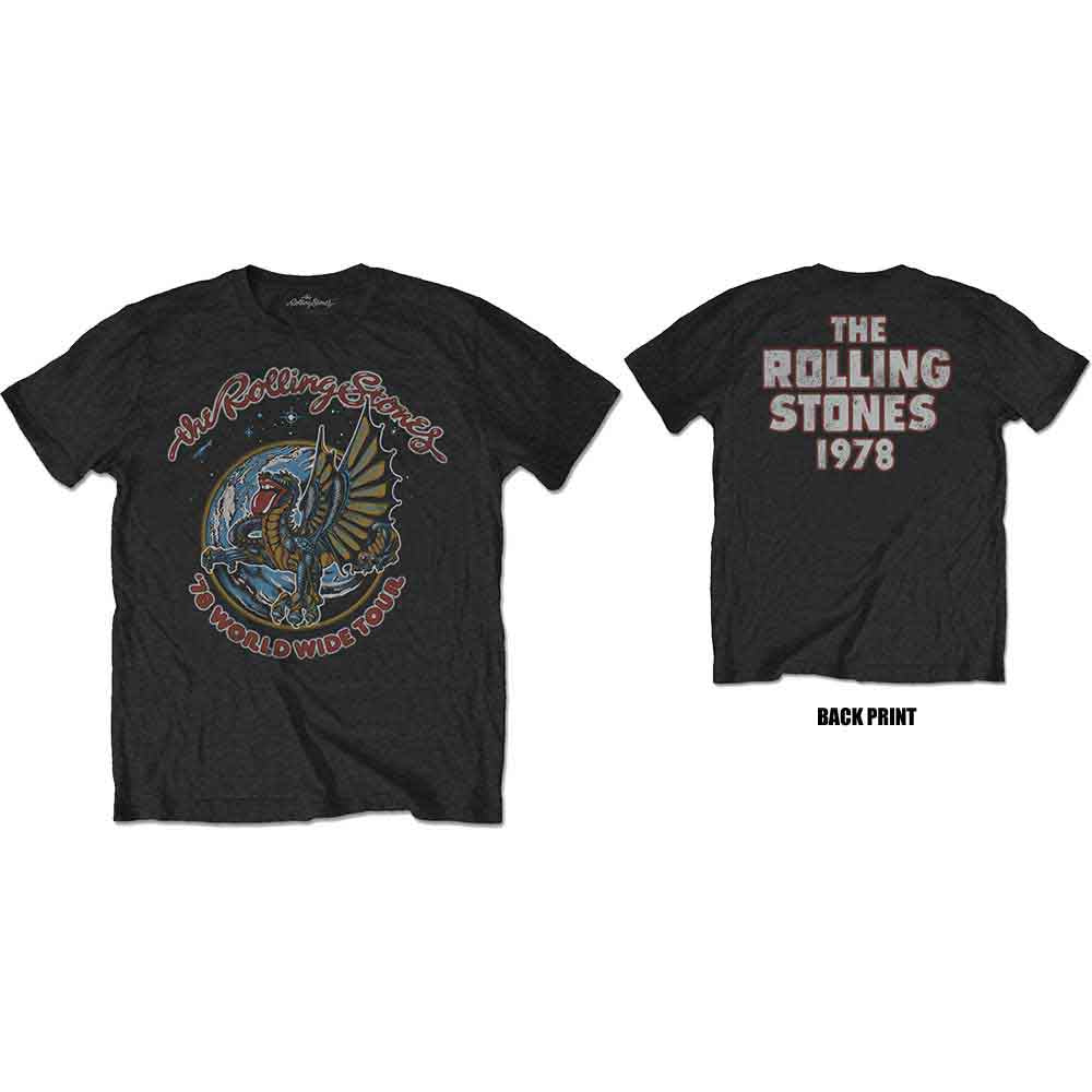 The Rolling Stones Men's T-Shirt Dragon '78 (Back Print) Black (S)