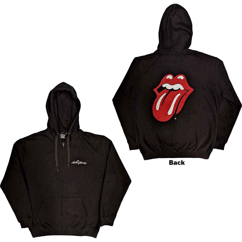 The Rolling Stones Unisex Zipped Hoodie Logo & Tongue (Back Print) Black (L)