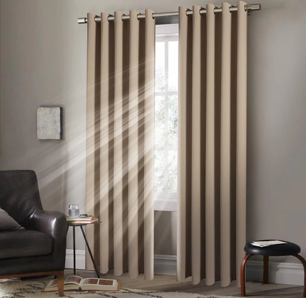 Thermal Blackout Plain Curtains Eyelet Ring Top 90" x 90" Beige