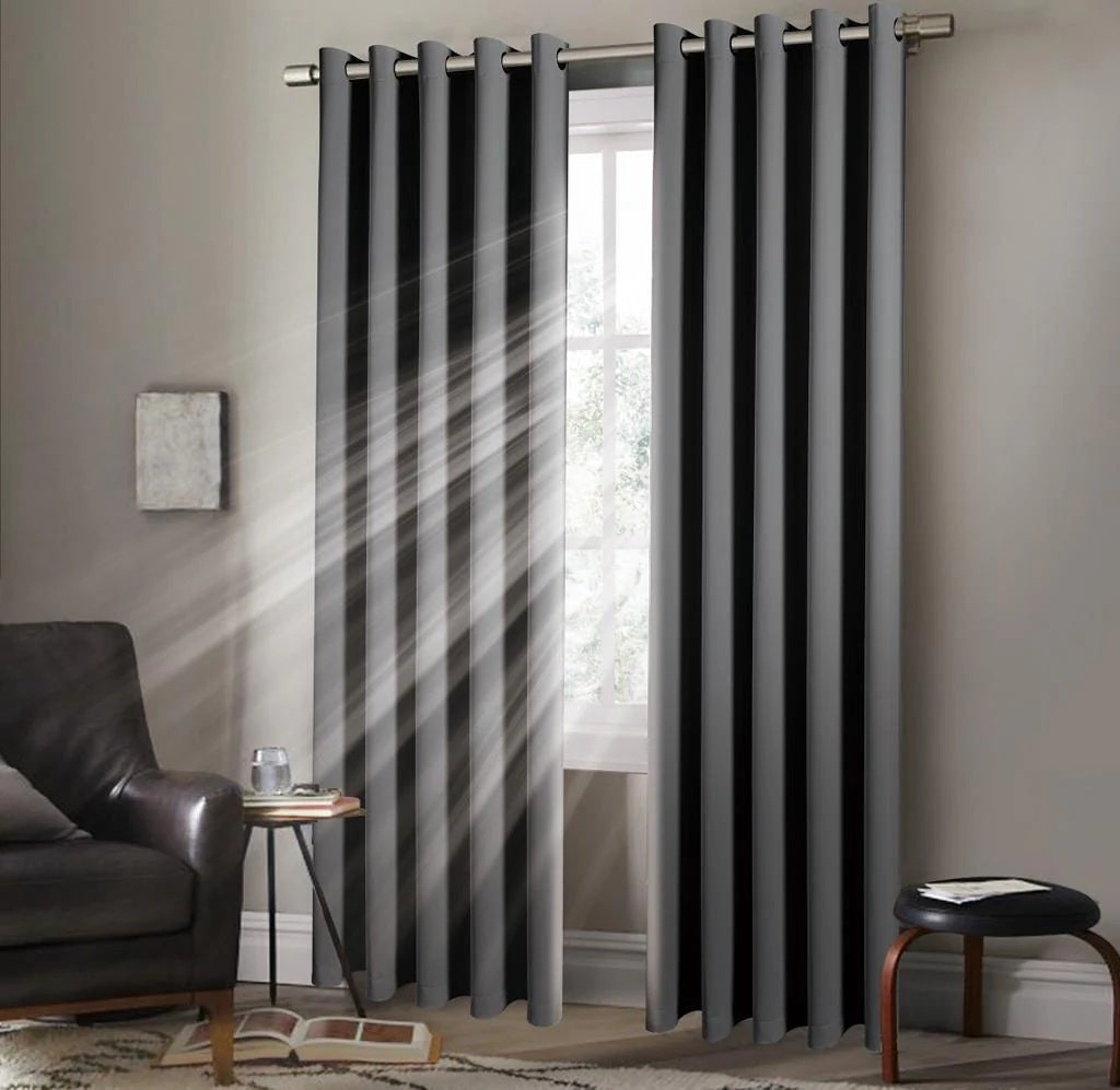 Thermal Blackout Plain Curtains Eyelet Ring Top 66" x 72" Grey