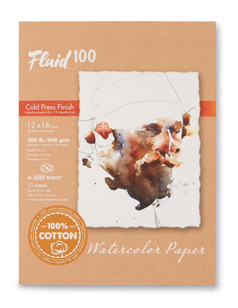 Speedball Fluid 100 Cold Press 12" x 16" 640gsm Watercolour Block (10shts)