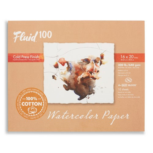 Speedball Fluid 100 Cold Press 16" x 20" 640gsm Watercolour Block (10shts)