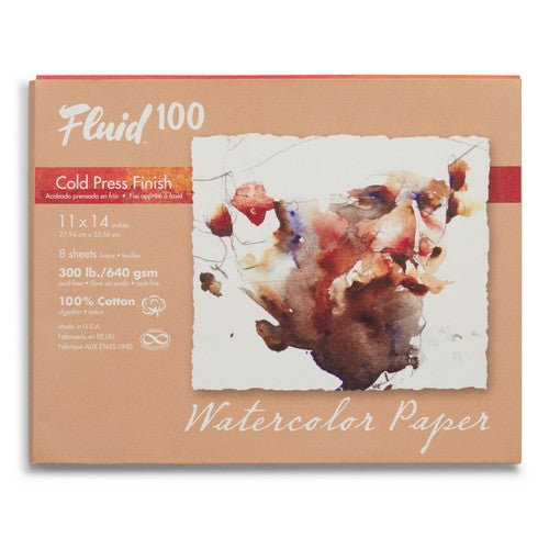 Speedball Fluid 100 Cold Press 11" x 14" 640gsm Watercolour Block (8shts)