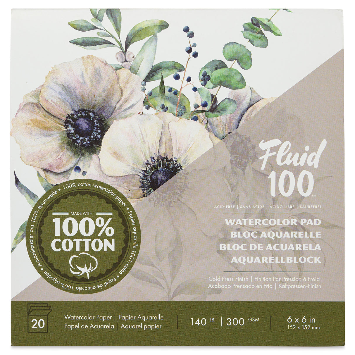 Speedball Fluid 100 Cold Press 6" x 6" 300gsm Watercolour Block (20shts)