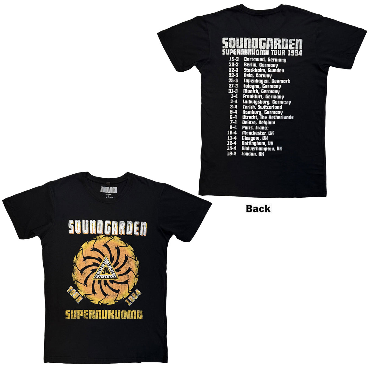 Soundgarden Unisex Carbon T-Shirt Superunknown Tour '94 (Back Print) Black (S)