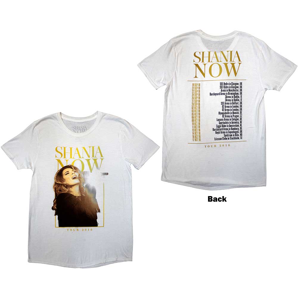 Shania Twain Unisex T-Shirt Tour 2018 Mic Photo (Back Print) White (S)