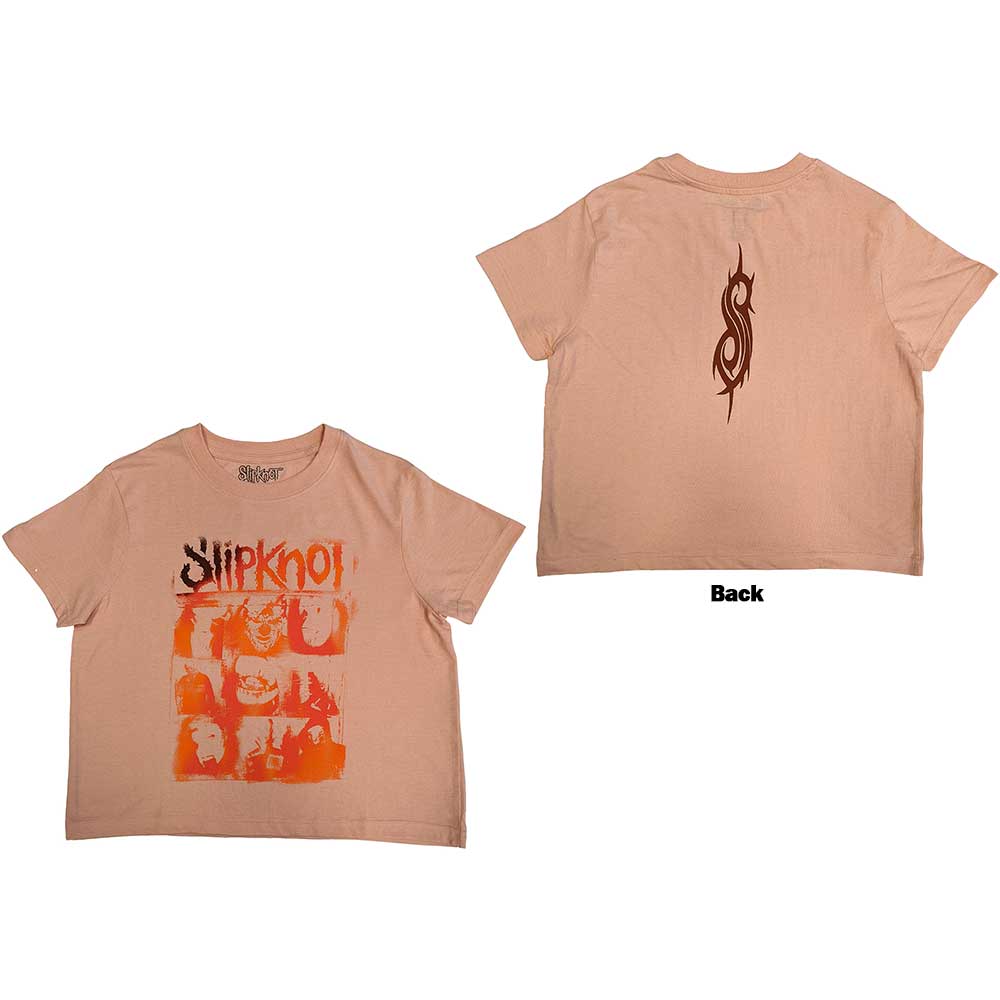 Slipknot Ladies Crop Top The End So Far Faces Grid (Back Print) Pink (M)