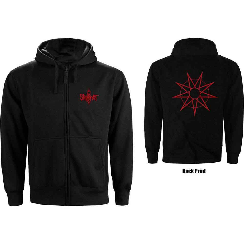 Slipknot Unisex Zipped Hoodie 9 Point Star (Back Print) Black (S)