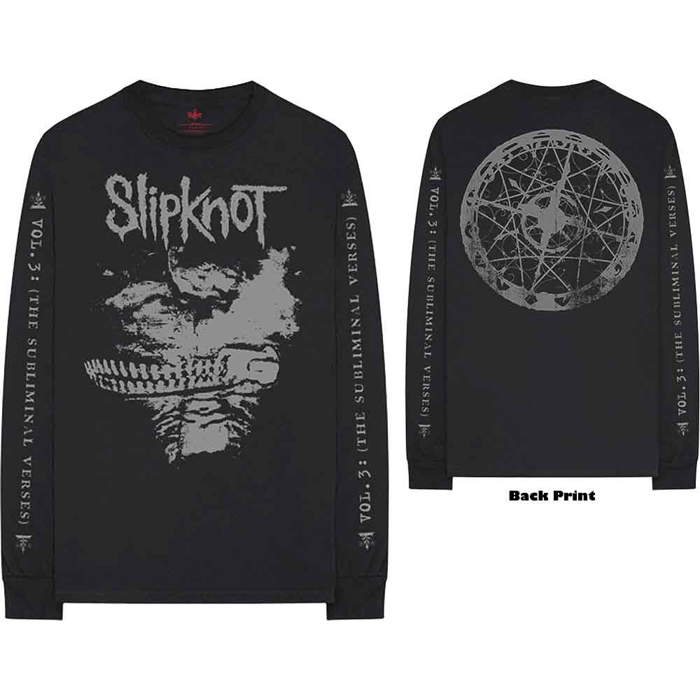 Slipknot Unisex Long Sleeve T-Shirt Subliminal Verses (Back/Arm) Black (XXL)
