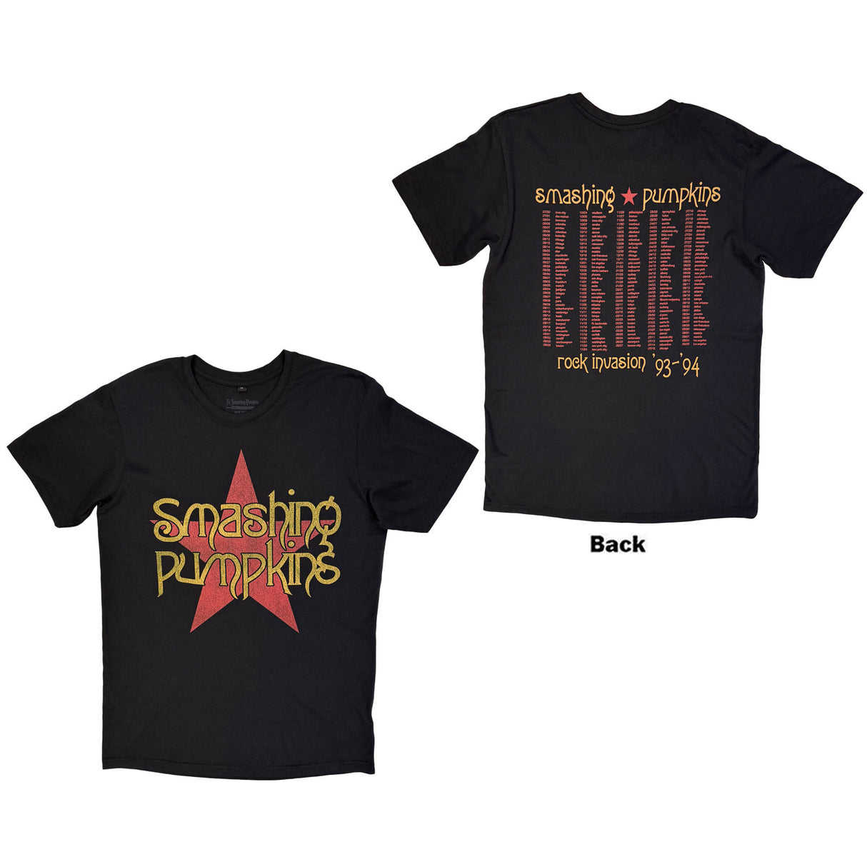 The Smashing Pumpkins Unisex Carbon T-Shirt Rock Invasion (Back Print) Black (M)