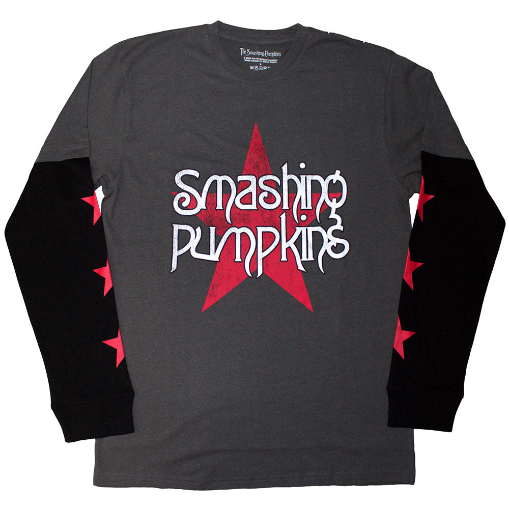 The Smashing Pumpkins Unisex Layered Long Sleeve T-Shirt Star Logo Black (S)
